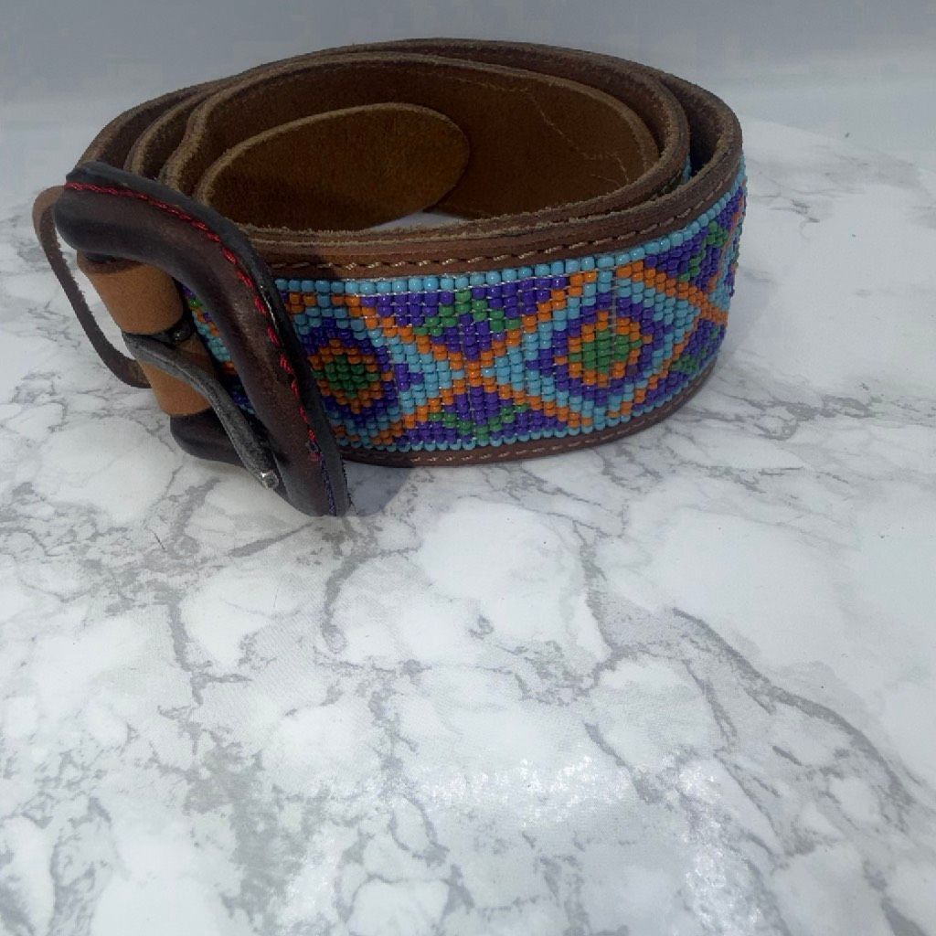 Robert Graham Beaded Brown Leather Belt-44